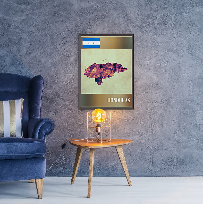 Honduras Map with Flag Reproduction