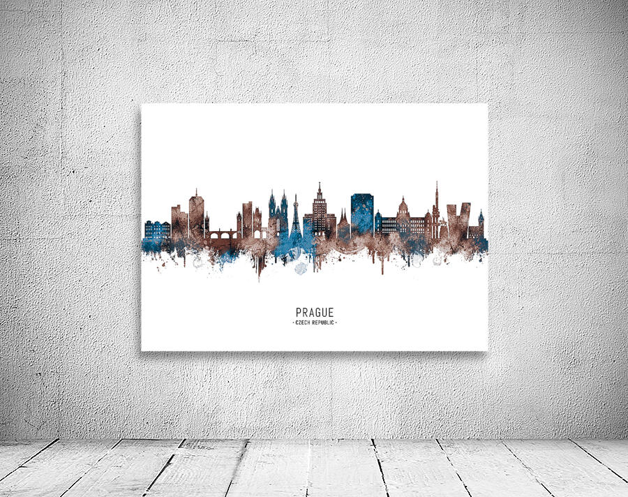 Prague Czech Republic Skyline Sepia Wall Preview