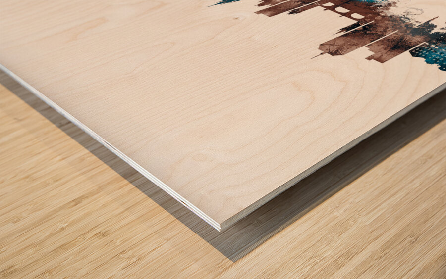 Prague Czech Republic Skyline Sepia Wood print