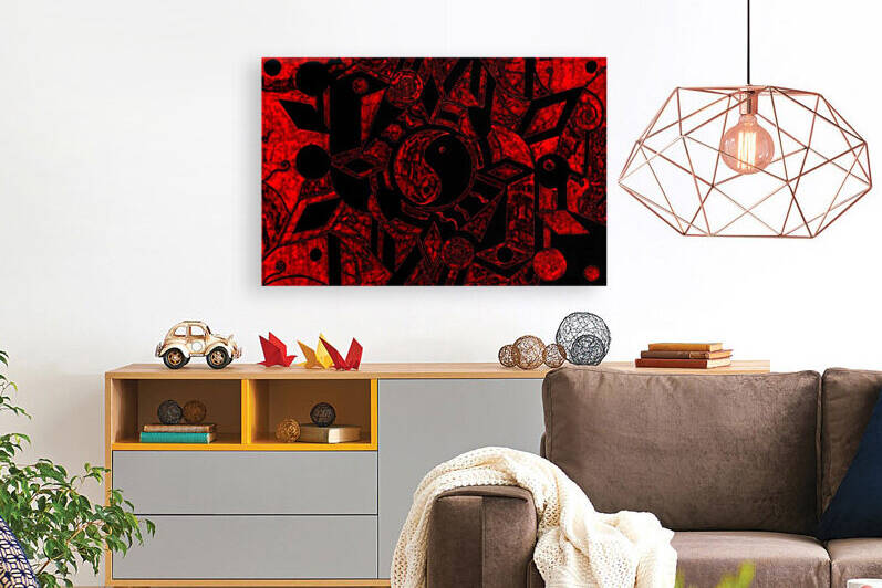 Yin And Yang Black And Scarlet Haze by Sherrie Larch