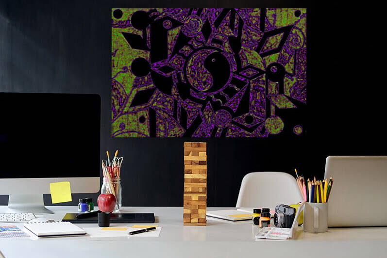 Yin And Yang Black Deep Purple And Green Haze by Sherrie Larch