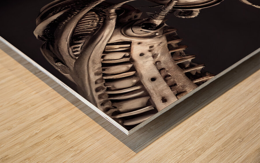 Kahtnipp head and full body of a steampunk mechan Wood print