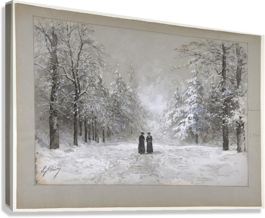 Winter Scene with Two Men Canvas Print