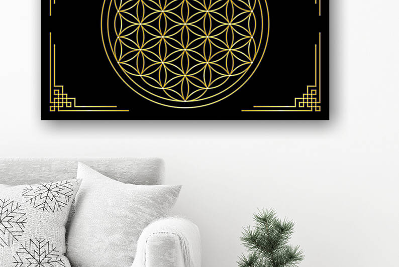 J-MAC Digital Art Flower of Life Sacred Geometry Black Gold by J MAC Digital Art