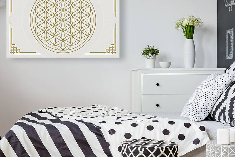 J-MAC Digital Art Flower of Life Sacred Geometry White Beige by J MAC Digital Art