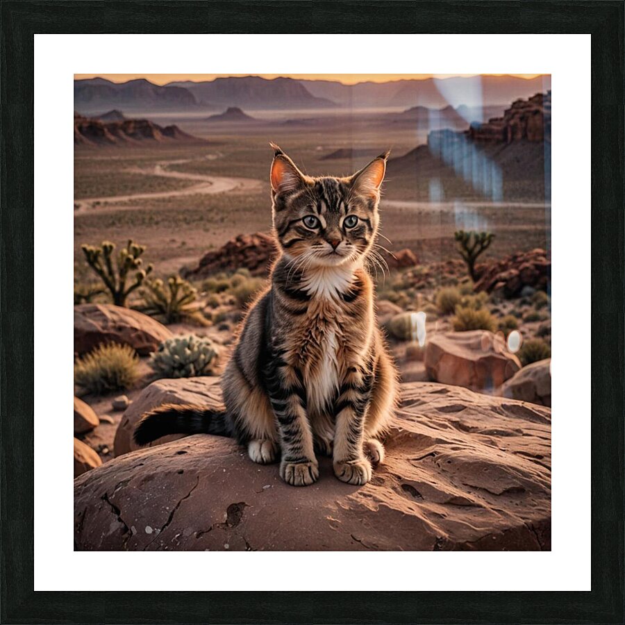 Cat in desert Picture Frame print