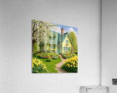 romantic april cottage with flowers in green and Acrylic Print