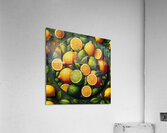 A vibrant mosaic of fresh lemons and leaves Acrylic Print
