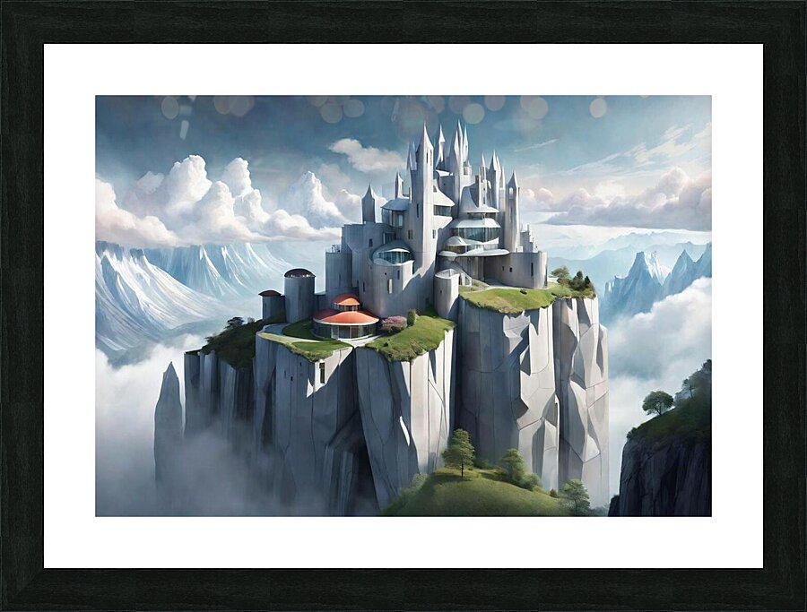 Architectural Marvel on a Rocky Precipice: A Fusion of Gothic and Art Deco Inspirations Picture Frame print