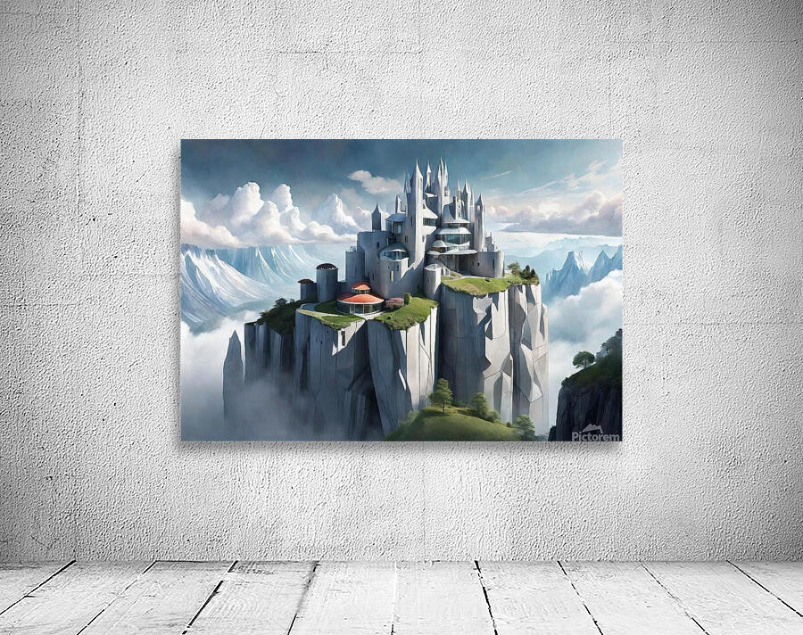 Architectural Marvel on a Rocky Precipice: A Fusion of Gothic and Art Deco Inspirations Wall Preview