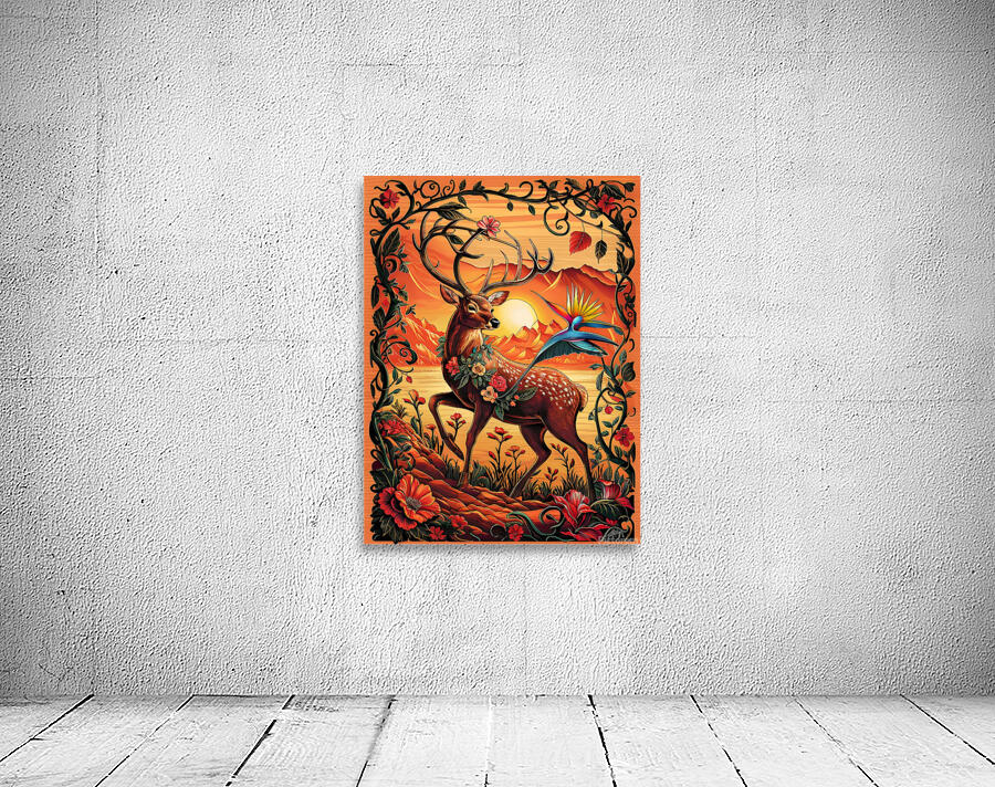 A majestic deer decorated with flowers and leaves Wall Preview