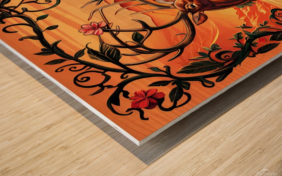 A majestic deer decorated with flowers and leaves Wood print