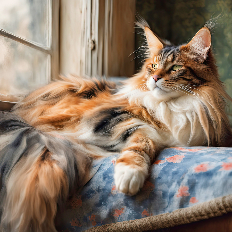 Maine Coon Tri-color Cat by HH Photography of Florida Wall Art