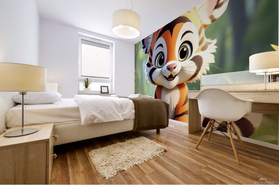 31 cute little cartoon looking tiger Mural print