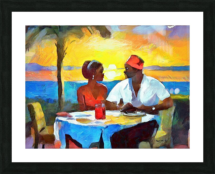 Dis and Dat in De Caribbean - Dinner in De Sunset Picture Frame print