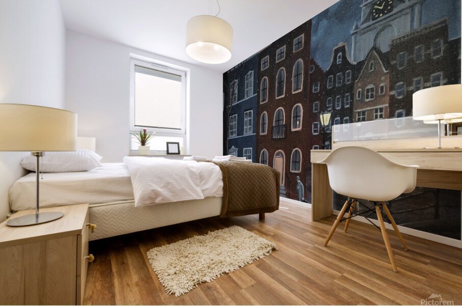 Rainy Night in Amsterdam Mural print
