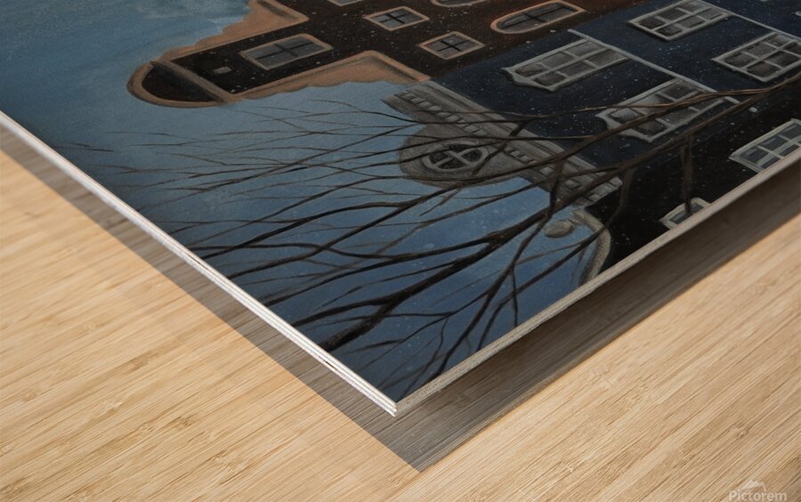 Rainy Night in Amsterdam Wood print