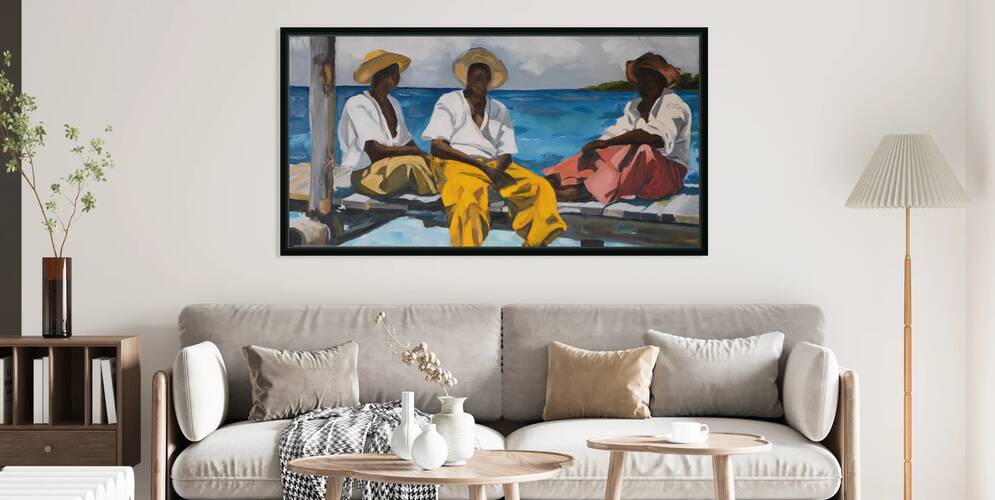 Garifuna Male Figures On Pier 60x30 by FOLXAN