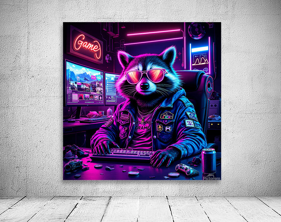 Cyberpunk Gamer Raccoon by HASAG Wall Art