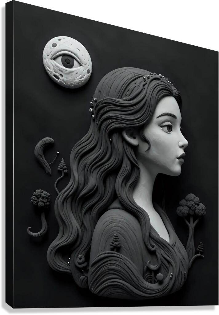 Surreal Stone Profile with Eye Moon Canvas Print
