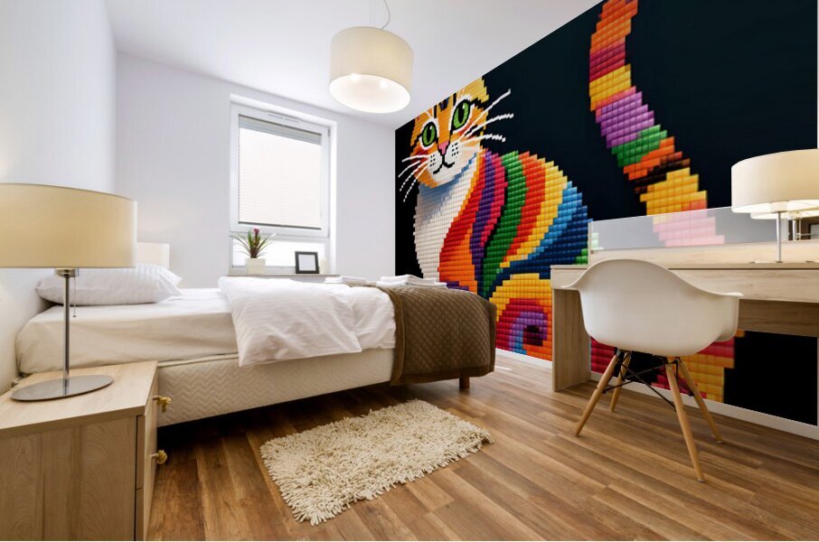 Whimsical Mosaic Cat Mural print