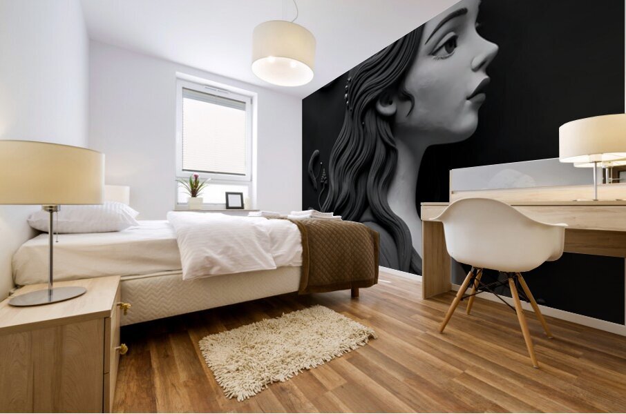 Surreal Stone Profile with Eye Moon Mural print