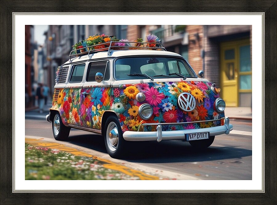 VW Bus with Flower Decal Picture Frame print
