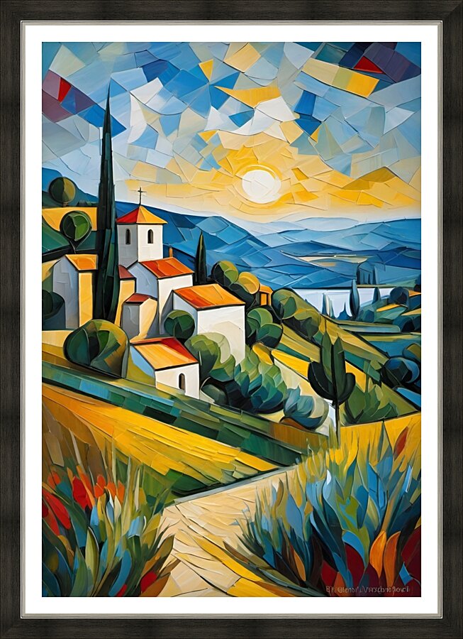 Sunny Village Landscape Picture Frame print