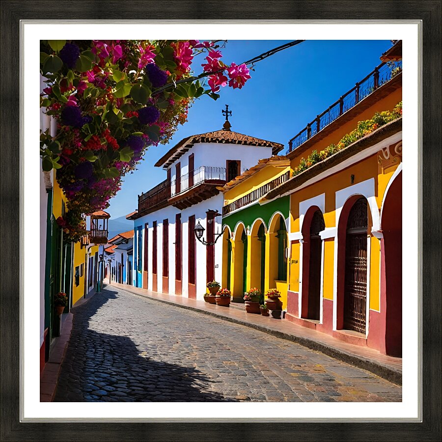 Colorful Cobblestone Street Picture Frame print