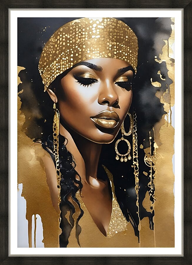 Gold and black 21 Picture Frame print