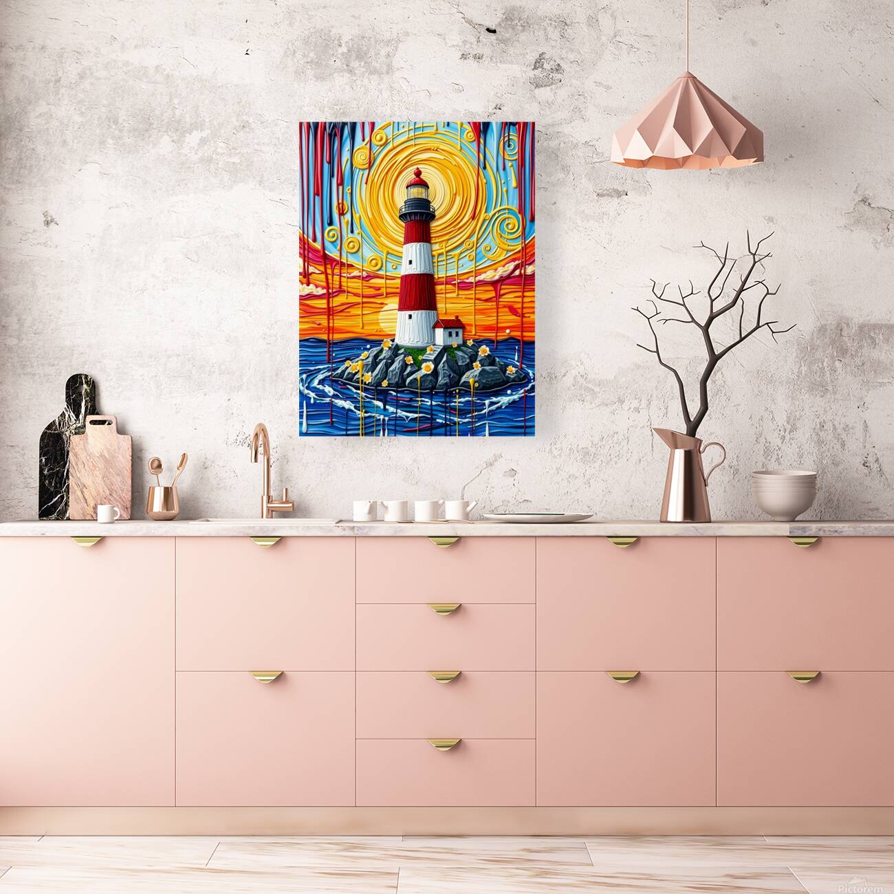 Vibrant Lighthouse at Sunset Reproduction