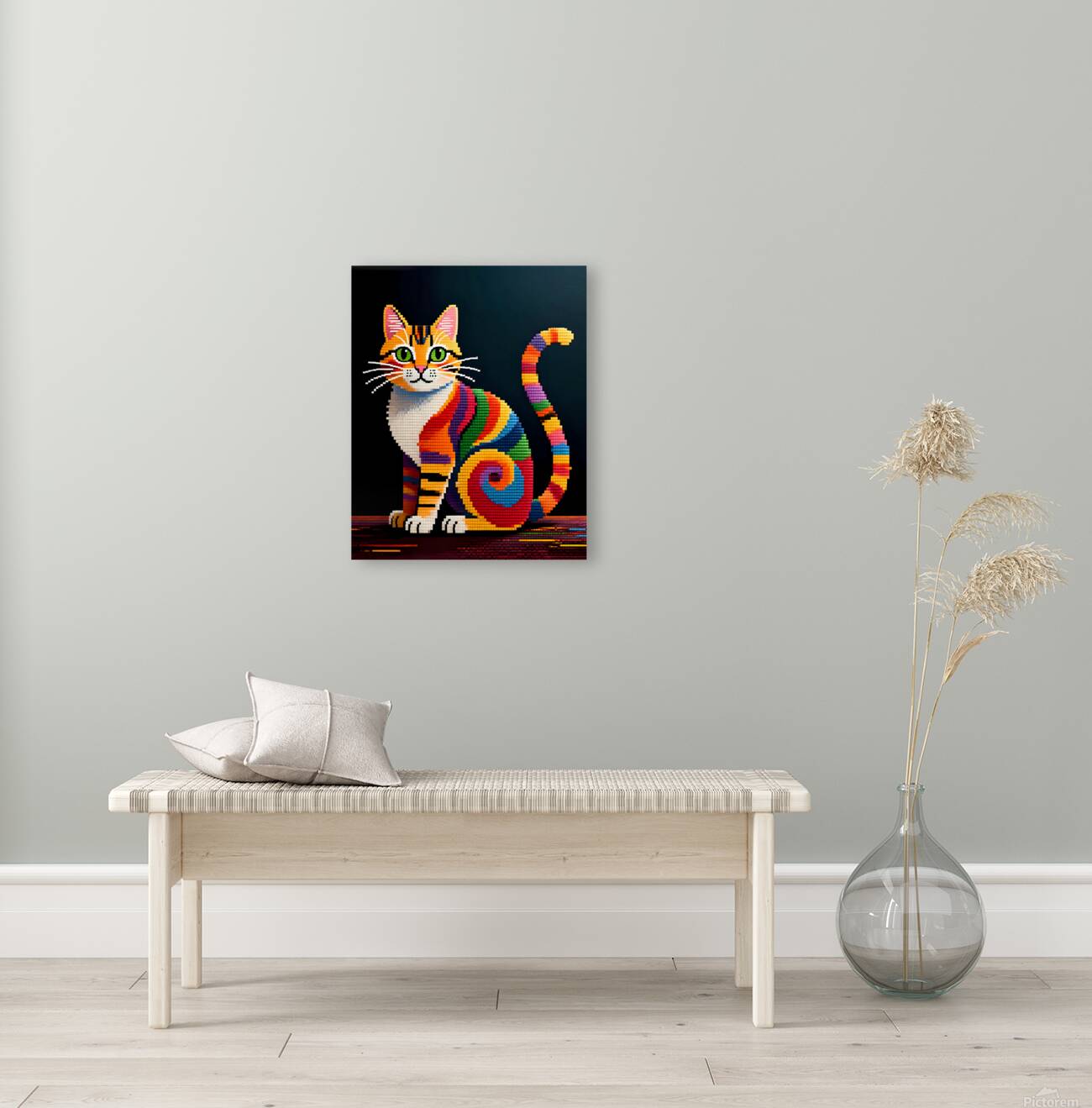 Whimsical Mosaic Cat Reproduction