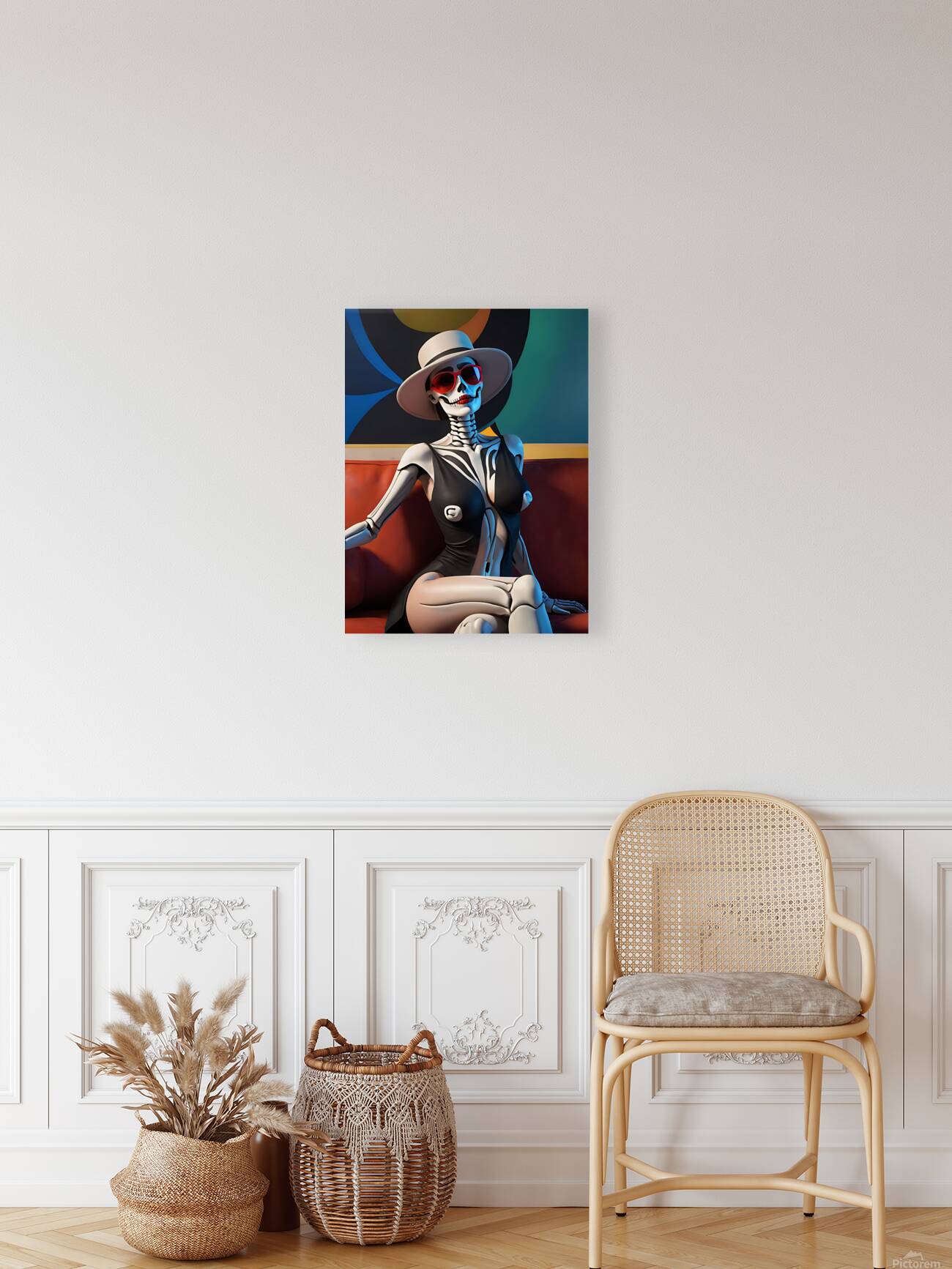 Skeletal Serenade A Hauntingly Elegant Portrait Reproduction