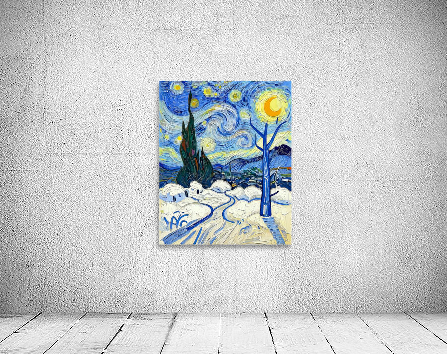Starry Night Inspired Snowy Landscape Wall Preview
