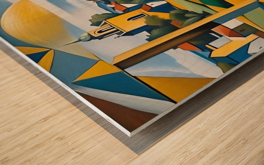 Cubist Village Wood print
