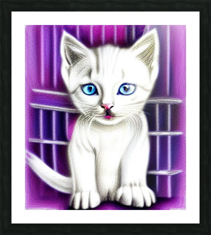White Kitten Picture Frame print
