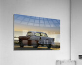 Red and White Classic Car on the Beach Impression acrylique