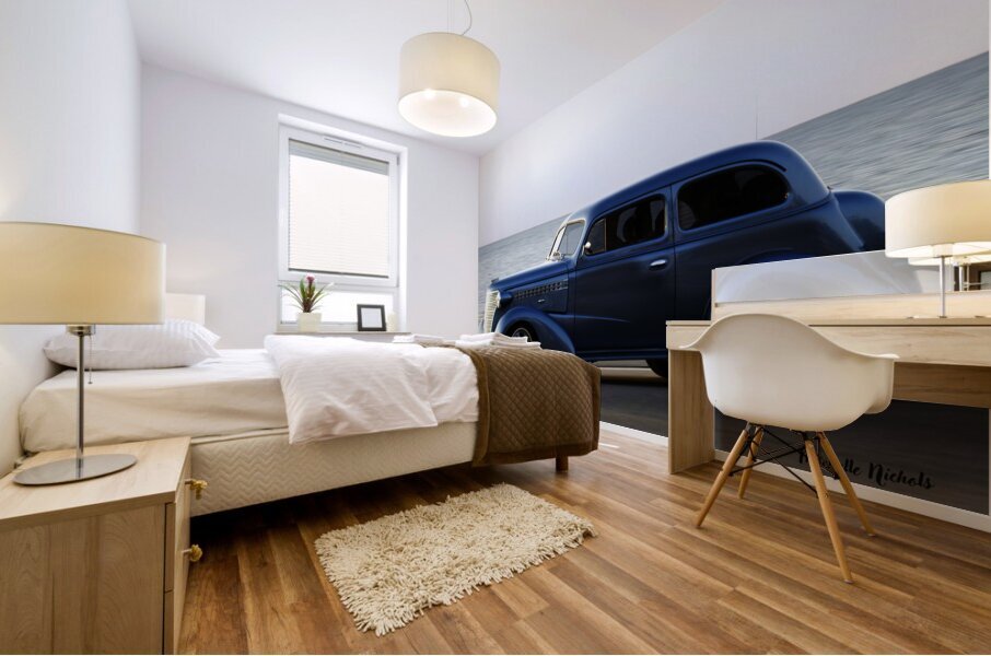 Royal Blue Classic Car on the Beach Impression murale