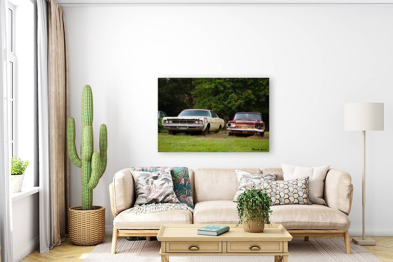 Old Cars in a Field Reproduction
