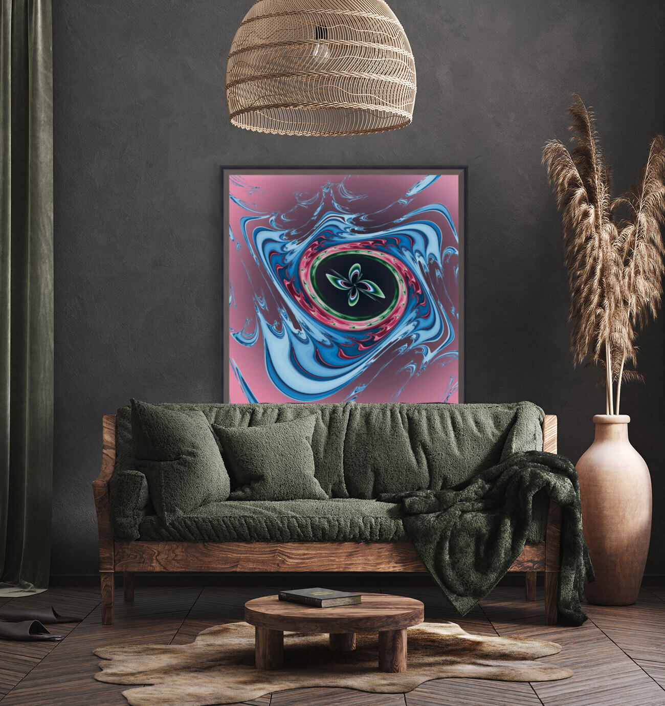 Flower Swirls  cranberry Reproduction