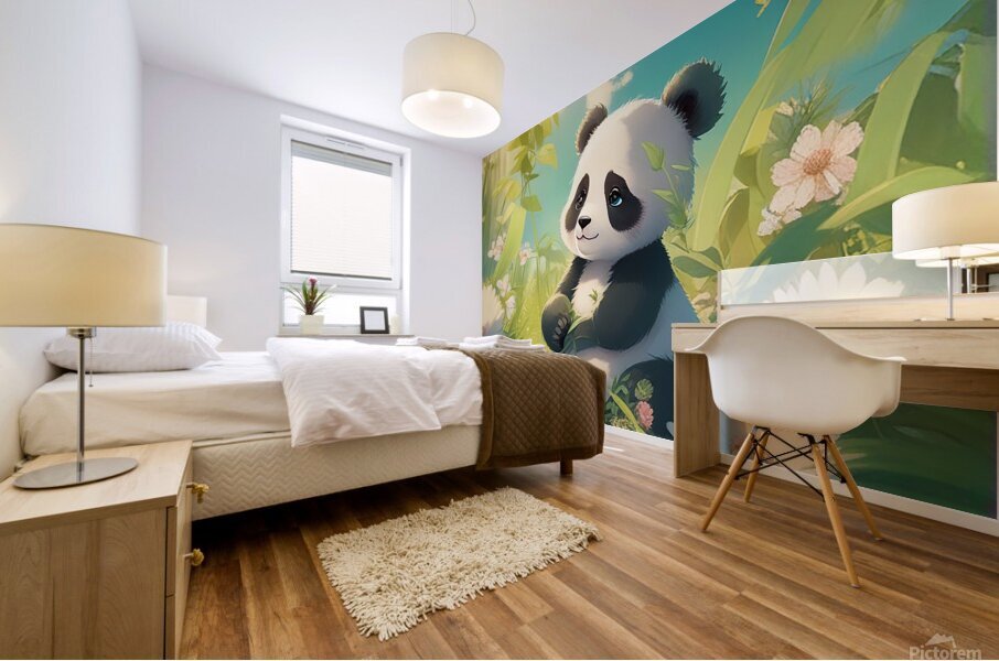 An animestyle digital illustration a baby panda 8 Mural print