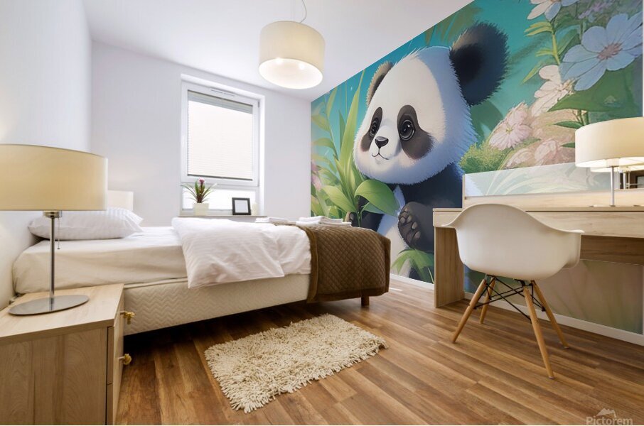 An animestyle digital illustration a baby panda 11 Mural print