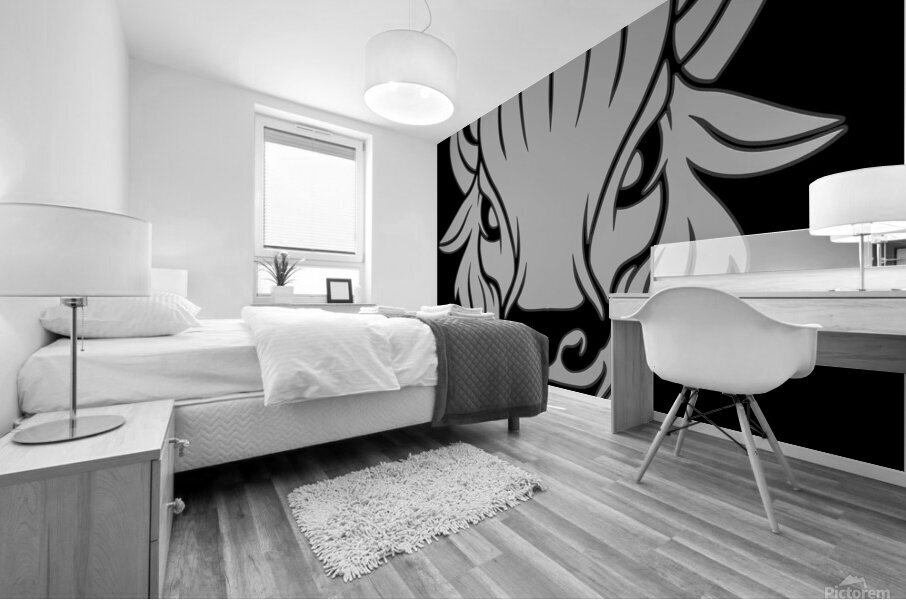 Bison head white Mural print