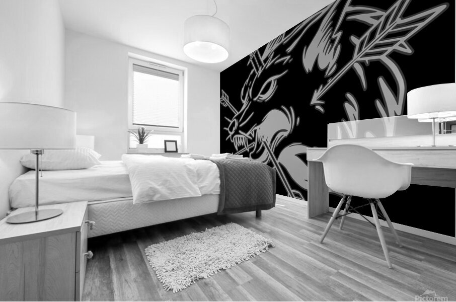 Wolf hand drawing illustration white Mural print