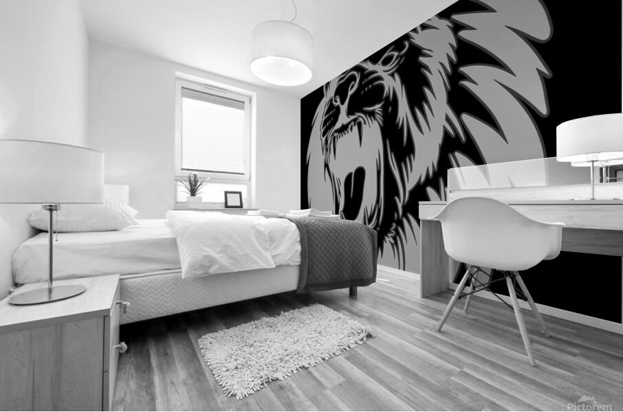 Lion head white Mural print