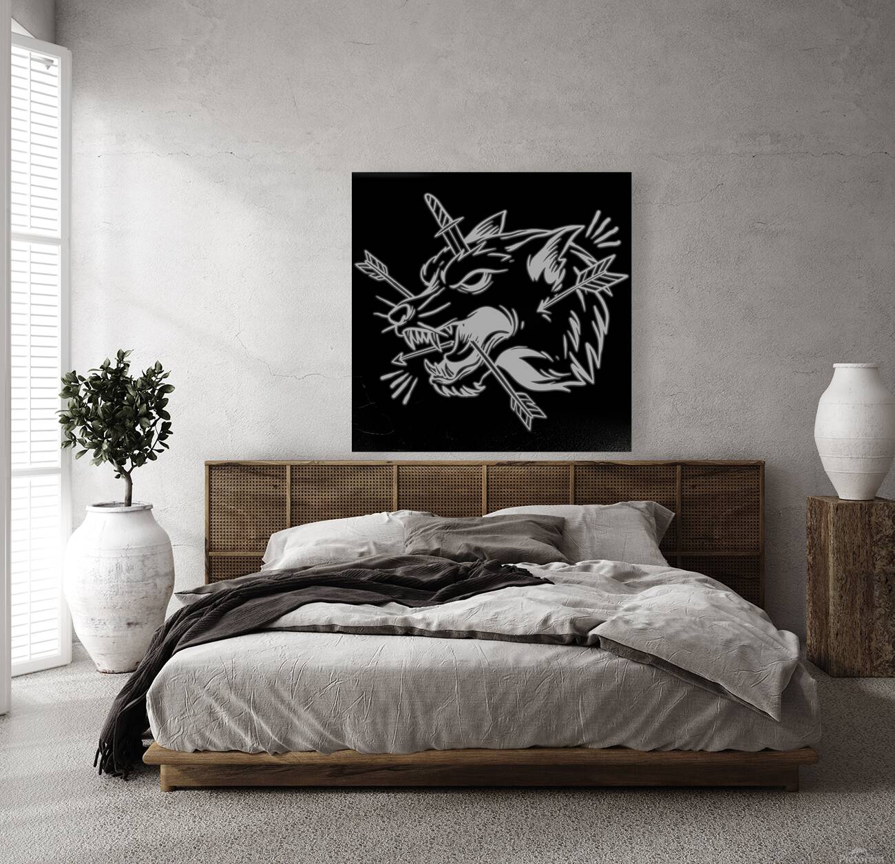 Wolf hand drawing illustration white Reproduction