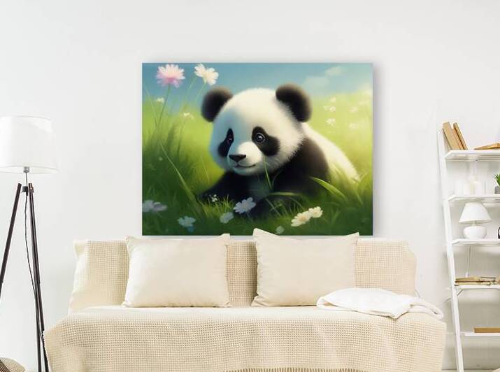 Baby panda sits all over the green grass 1 by Bayu Perkasa