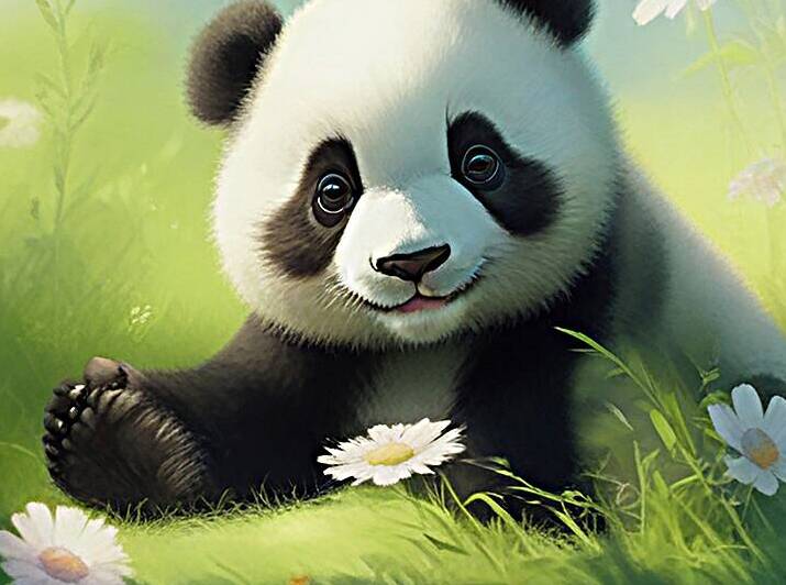 Baby panda sits all over the green grass 7 by Bayu Perkasa