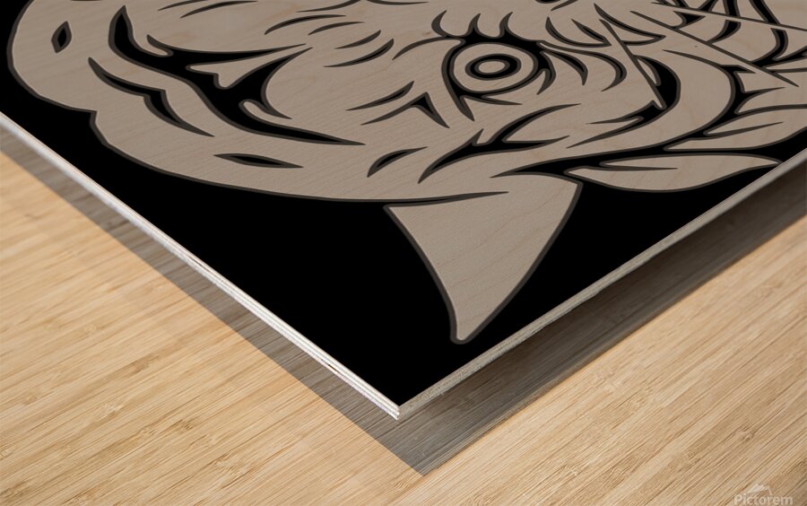 head tiger illustration white Wood print