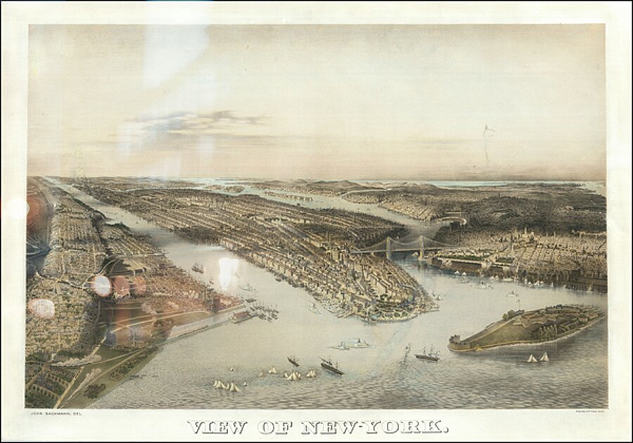 1850 Birdseye View of New York  Battery Park City Hall Park Broadway Manhattan sailing around Hudson and East Rivers by Posh Print